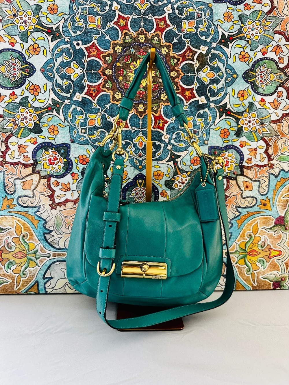 Coach Kristin Convertible Leather Hobo #16808 in Teal
